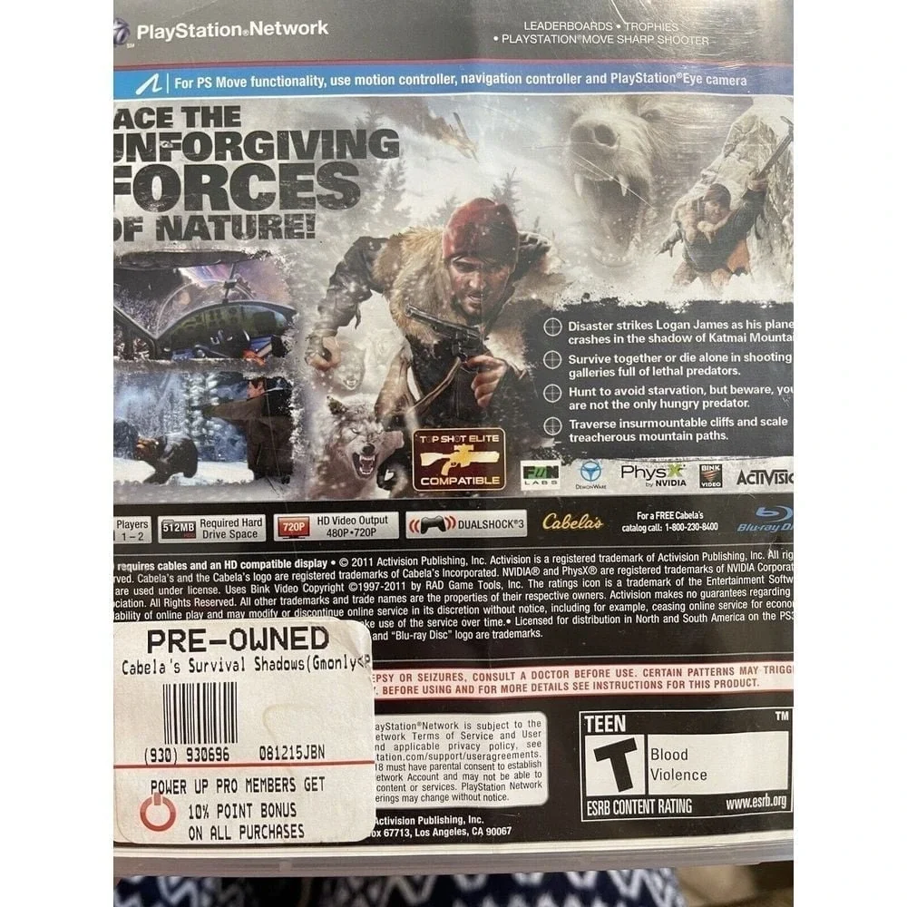 PS3‎ cabela's survival shadows of katmai video game